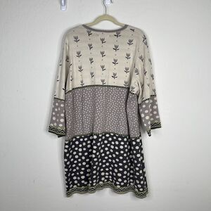 Gudrun Sjoden Beige and Gray Patterned Mini Dress